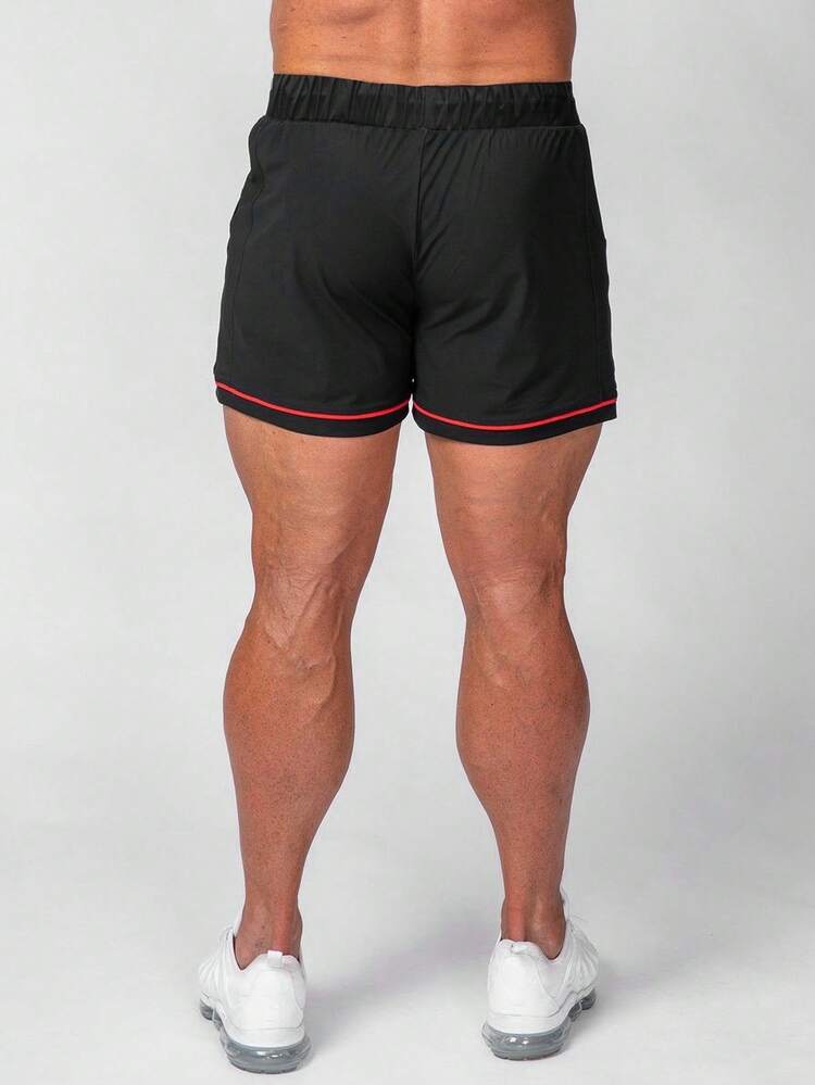 Manfinity Running 男友风格男士抽绳腰运动短裤健身短裤慢跑短裤 - 黑色 - 查看 2