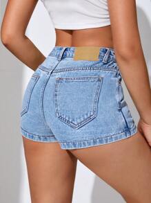 SHEIN EZwear Jupe-short en jean à poche - Jean clair - Voir 2