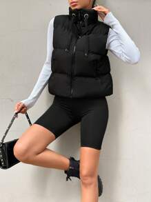 EURMUSE Women's Solid Color Zipper Front Casual Vest Jacket, Winter - Black - View 4