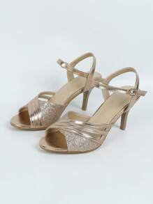 新款金屬薄高跟女拖鞋 - 深灰色 - 查看 3