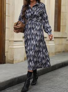 Chiquease Vestido camisero con estampado girante delantero - Multicolor - Ver 5