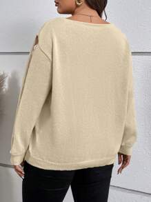 SHEIN LUNE Talla grande Jersey ribete con encaje de hombros caídos - Beis - Ver 2