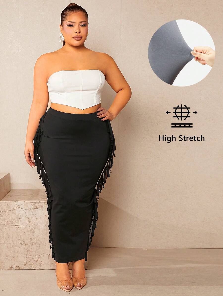 SHEIN SXY Váy Plus Size mép màu trơn Thanh lịch - màu đen - Xem 1