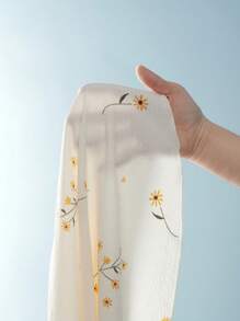 Floral Print Contrast Piping PJ Set / Pajama Set, Fall Clothes - Beige - View 7