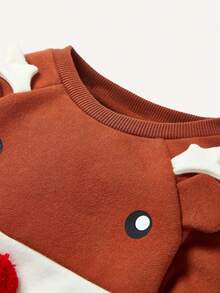 Cozy Pixies Đứa bé trai Đồ họa Hoạt hình Thiết kế tai 3D Tay Raglan Áo len & Quần nỉ Đối với Giáng sinh - Rỉ Nâu - Xem 3