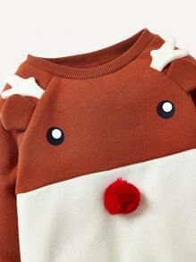 Cozy Pixies Đứa bé trai Đồ họa Hoạt hình Thiết kế tai 3D Tay Raglan Áo len & Quần nỉ Đối với Giáng sinh - Rỉ Nâu - Xem 4