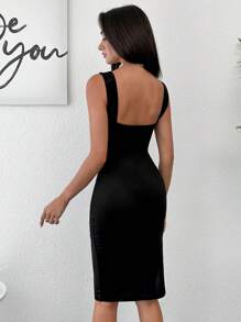 SHEIN Cottnline Solid Split Thigh Tank Dress - Black - View 2