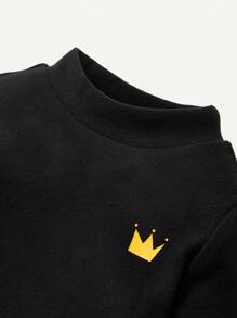 Cozy Pixies T-shirt À Manches Longues Imprimé De Couronne De Dessin Animé Doux Et Décontracté Pour Bébé Garçon Avec Un Demi-col Roulé Tricoté