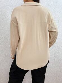 SHEIN EZwear Plus Flap Pocket Drop Shoulder Coat - Apricot - View 2