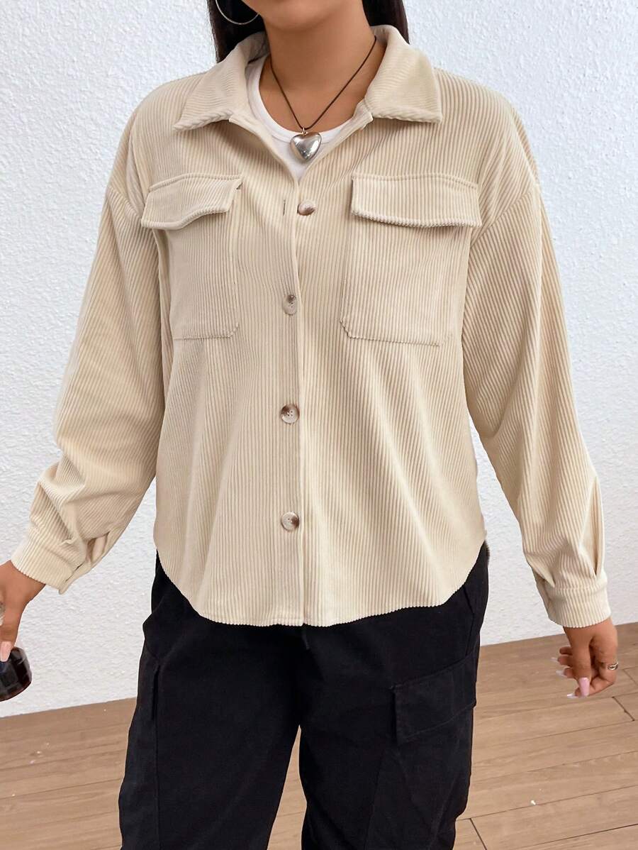 SHEIN EZwear Plus Flap Pocket Drop Shoulder Coat - Apricot - View 1