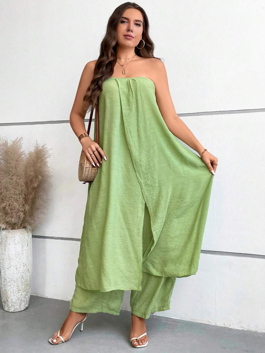 Breezaya 休閒露背 交叉純色大碼兩件套裝