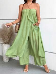 Breezaya 休閒露背 交叉純色大碼兩件套裝