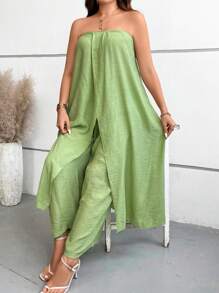 Breezaya 休閒露背 交叉純色大碼兩件套裝