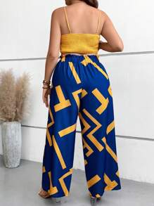 SHEIN Holidaya 大碼吊帶上衣&幾何印花腰帶闊腿褲