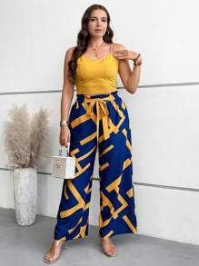 SHEIN Holidaya 大碼吊帶上衣&幾何印花腰帶闊腿褲