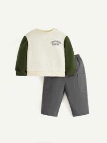 Cozy Pixies Bebé niño Pantalones con sudadera con estampado de slogan de color combinado - Multicolor - Ver 9