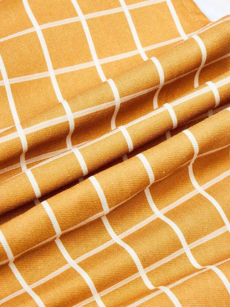 Baby Girl Academy Style Plaid Print Peter Pan Collar Front Button Pocket Drawstring Waist Dress