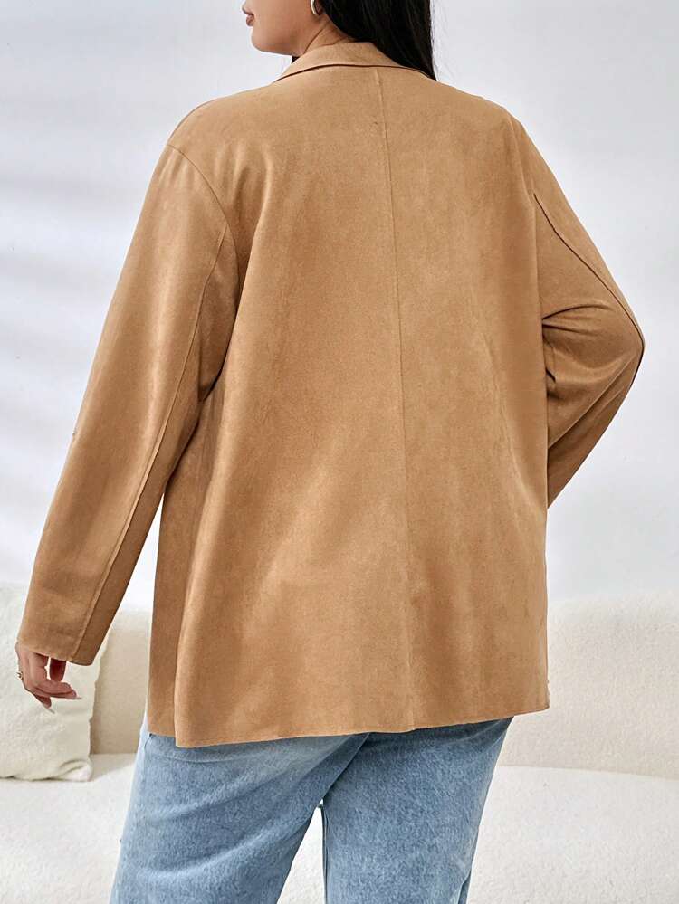 Plus Lapel Neck Roll Tab Sleeve Open Front Coat