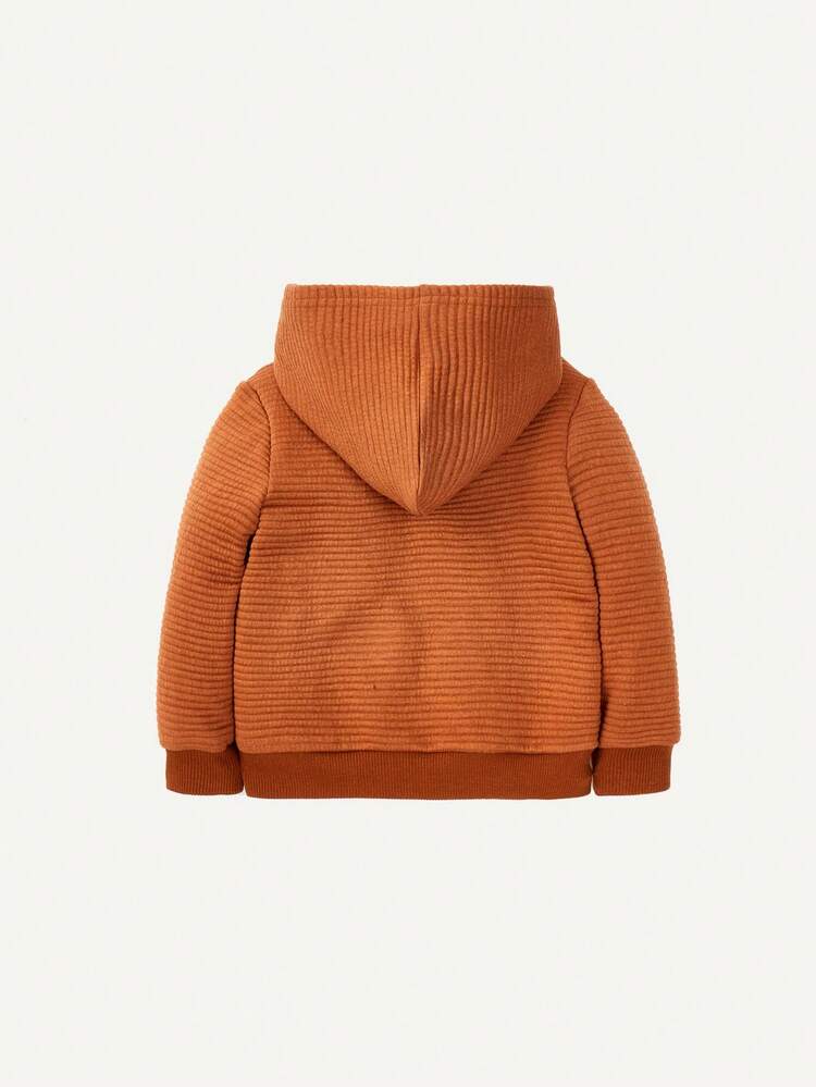 Baby Boy Solid Color Hooded Pullover Sweatshirt With Kangaroo Pocket