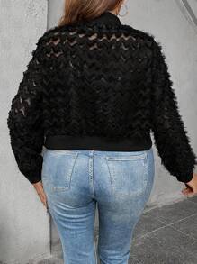 SHEIN LUNE Plus Solid Zip Up Bomber Jacket - Black - View 2