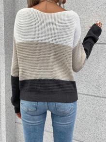 SHEIN LUNE Colourblock Drop Shoulder Jumper - Multicolor - View 3