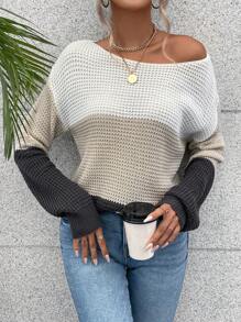 SHEIN LUNE Colourblock Drop Shoulder Jumper - Multicolor - View 6