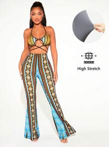 SHEIN SXY Bộ đồ hai mảnh nữ Lộ Lưng Hội Chữ thập Buộc lại Hình học Bộ lạc Boho - Nhiều màu - Xem 1