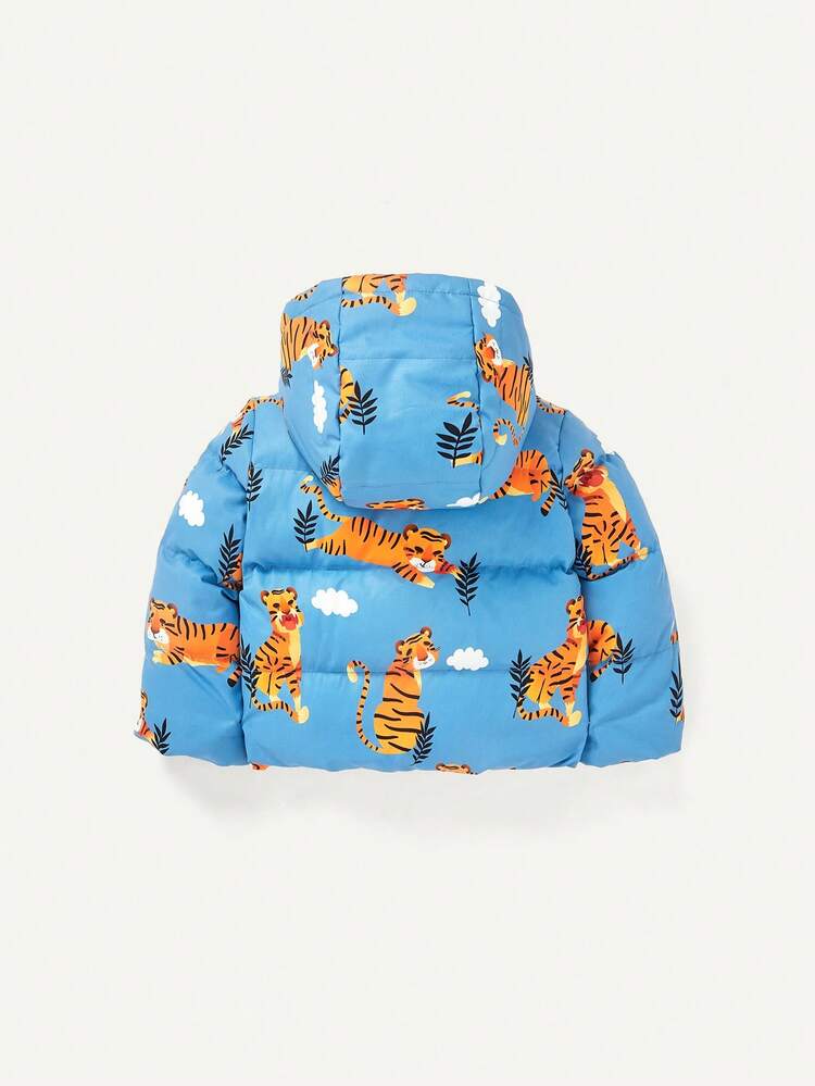 Baby Boy Cartoon Graphic Hooded Padded Coat