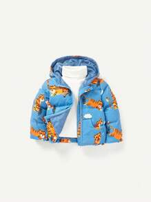 Manteau matelassé à capuche avec graphique de dessin animé pour bébé garçon