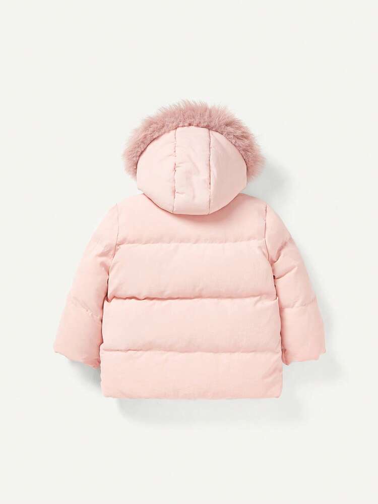 Baby Girl Fuzzy Trim Hooded Padded Coat