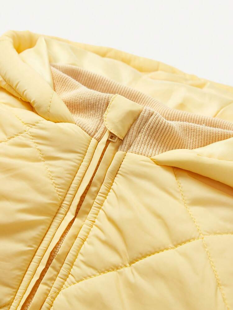 Baby Girl Hooded Quilted Jacket With Thermal Lined, Thickened Version Suitable For Winter