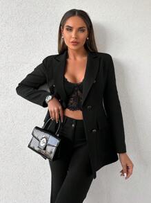RueChic Lapel Neck Double Breasted Blazer