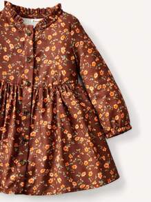 Cozy Pixies 女嬰印花荷葉邊翻領長袖高腰洋裝 - 彩色 - 查看 3