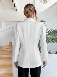 SHEIN Privé 西裝領泡泡袖西裝外套 - 白色 - 查看 2