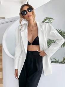 SHEIN Privé 西裝領泡泡袖西裝外套 - 白色 - 查看 5