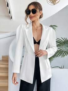 SHEIN Privé 西裝領泡泡袖西裝外套 - 白色 - 查看 6