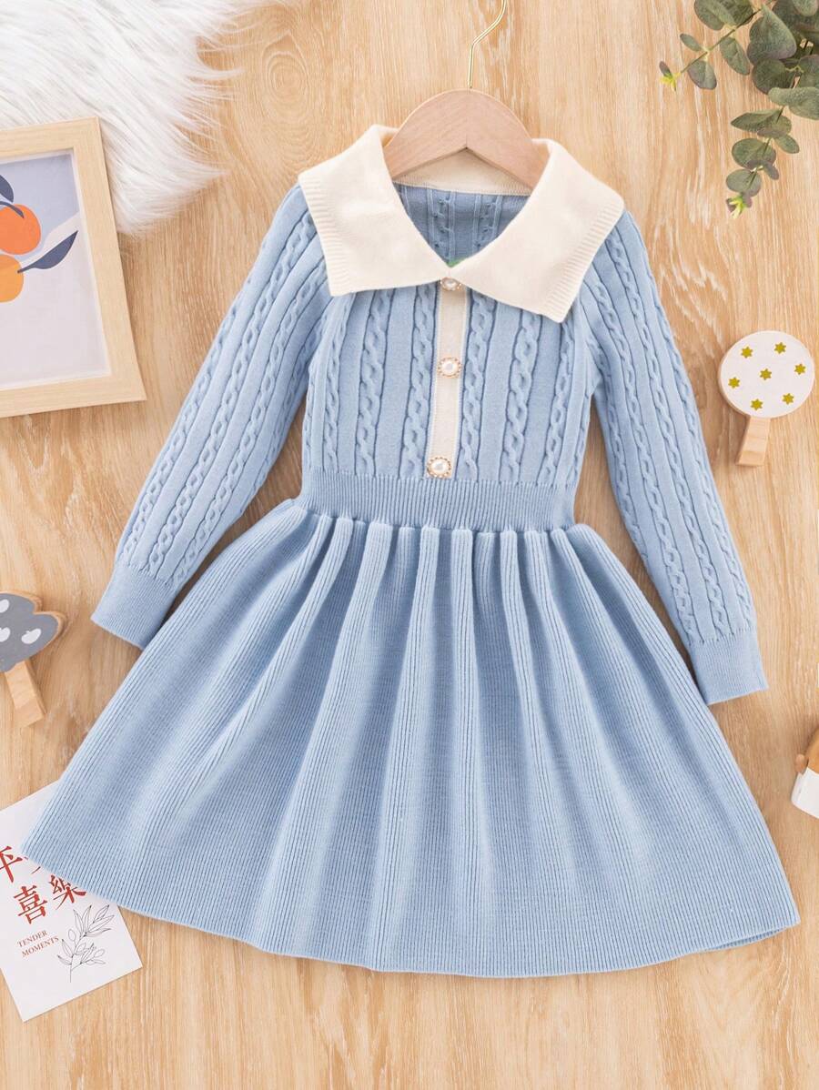 SHEIN 女童（小）毛衣洋裝 - 藍色 - 查看 1