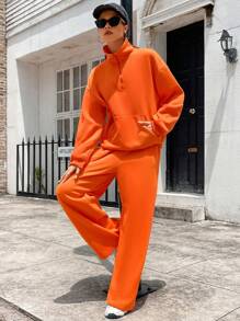 SHEIN EZwear Chất rắn Thả vai Áo len & Quần nỉ - trái cam - Xem 6