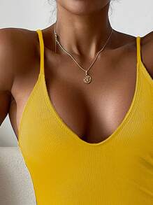 Swim Vcay Summer Beach Solid Ribbed Knit One Piece Swimsuit - Yellow - View 3