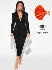 SHEIN SXY Đầm Xù màu trơn Gợi cảm - màu đen - Xem 6