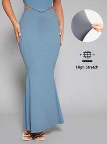 SHEIN SXY 素色魚尾短裙 - 霧霾藍 - 查看 1