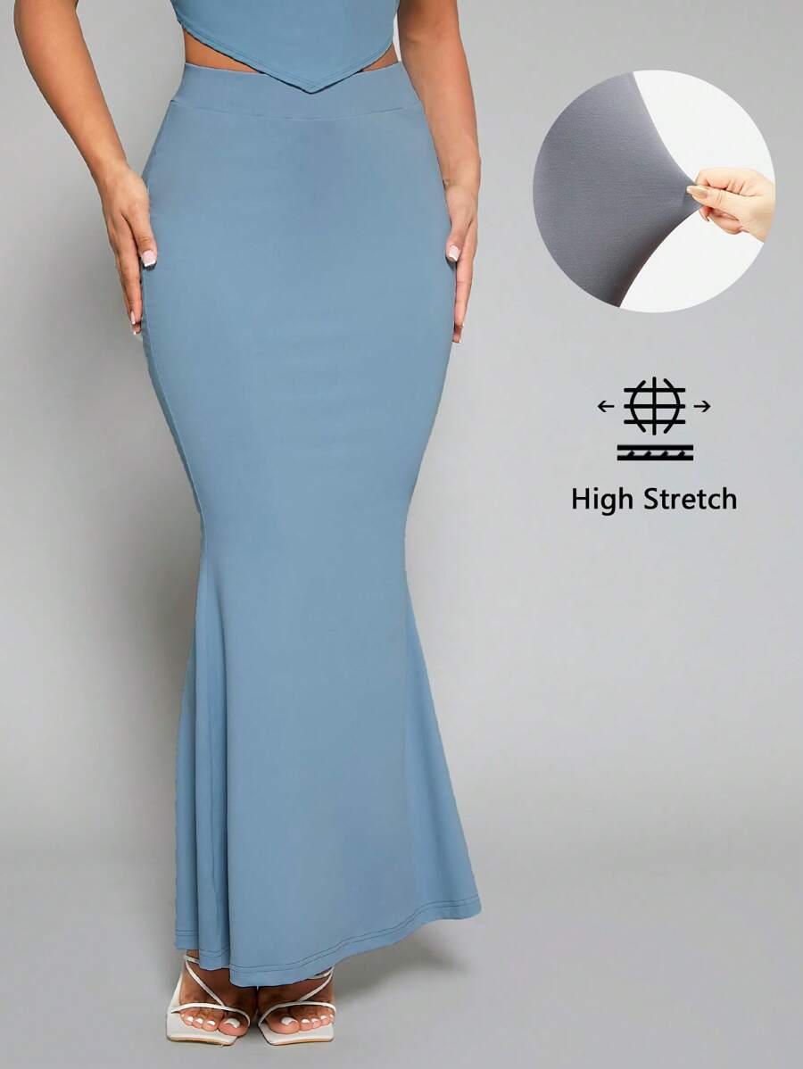 SHEIN SXY 素色魚尾短裙 - 霧霾藍 - 查看 1