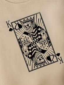 EURMUSE Cotton Men Playing Card Print Drop Shoulder Sweatshirt - Camel - View 3