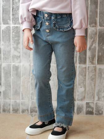 Chica Joven Jeans de pierna recta con botón