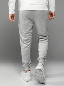 RueChic Men Letter Graphic Drawstring Waist Joggers - Grey - View 3