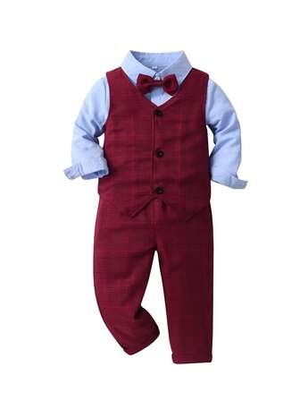 男小童前蝴蝶結襯衫&馬甲和褲子