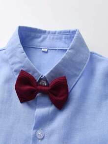 Young Boy Bow Front Shirt & Waistcoat & Pants - Burgundy - View 3