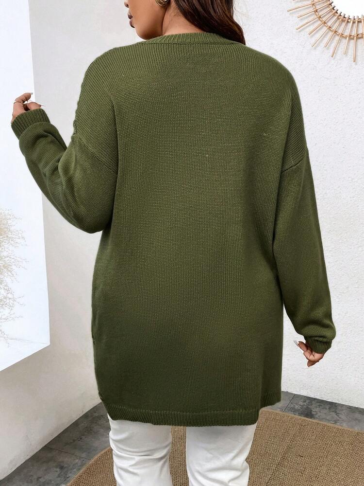 Plus Chain Detail Drop Shoulder Crossover Sweater Knit Pullover Fall Winter Sweater