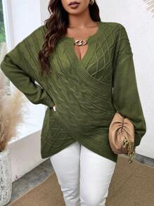 Calvaya Talla grande Jersey con diseño de cadena de hombros caídos cruzado