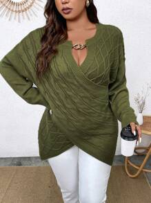 Calvaya Talla grande Jersey con diseño de cadena de hombros caídos cruzado